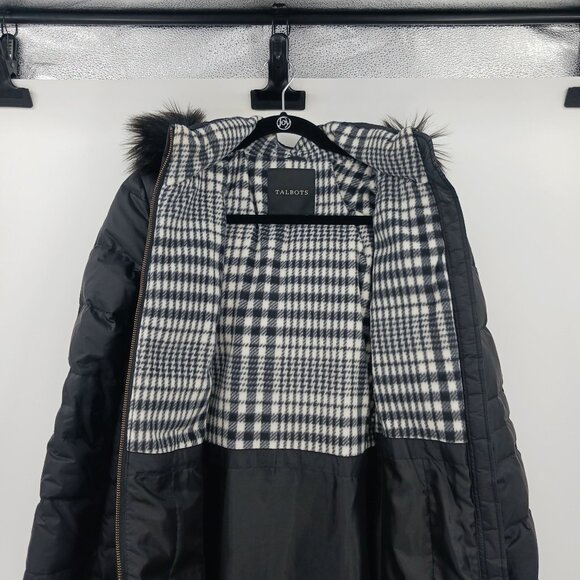 Talbots Black Down Puffer Coat Removable Hood Longline Size Small - Picture 4 of 11